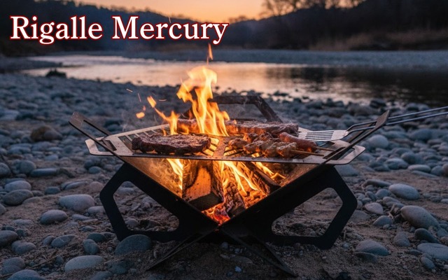 新品販売/Rigalle Mercury 低くてかっこいいフォルム 焚き火台 ソロ 焚き火グリル リガファイア 鋼鉄 ブラック 1〜4人用