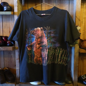 90s Bear Print T-Shirt Black