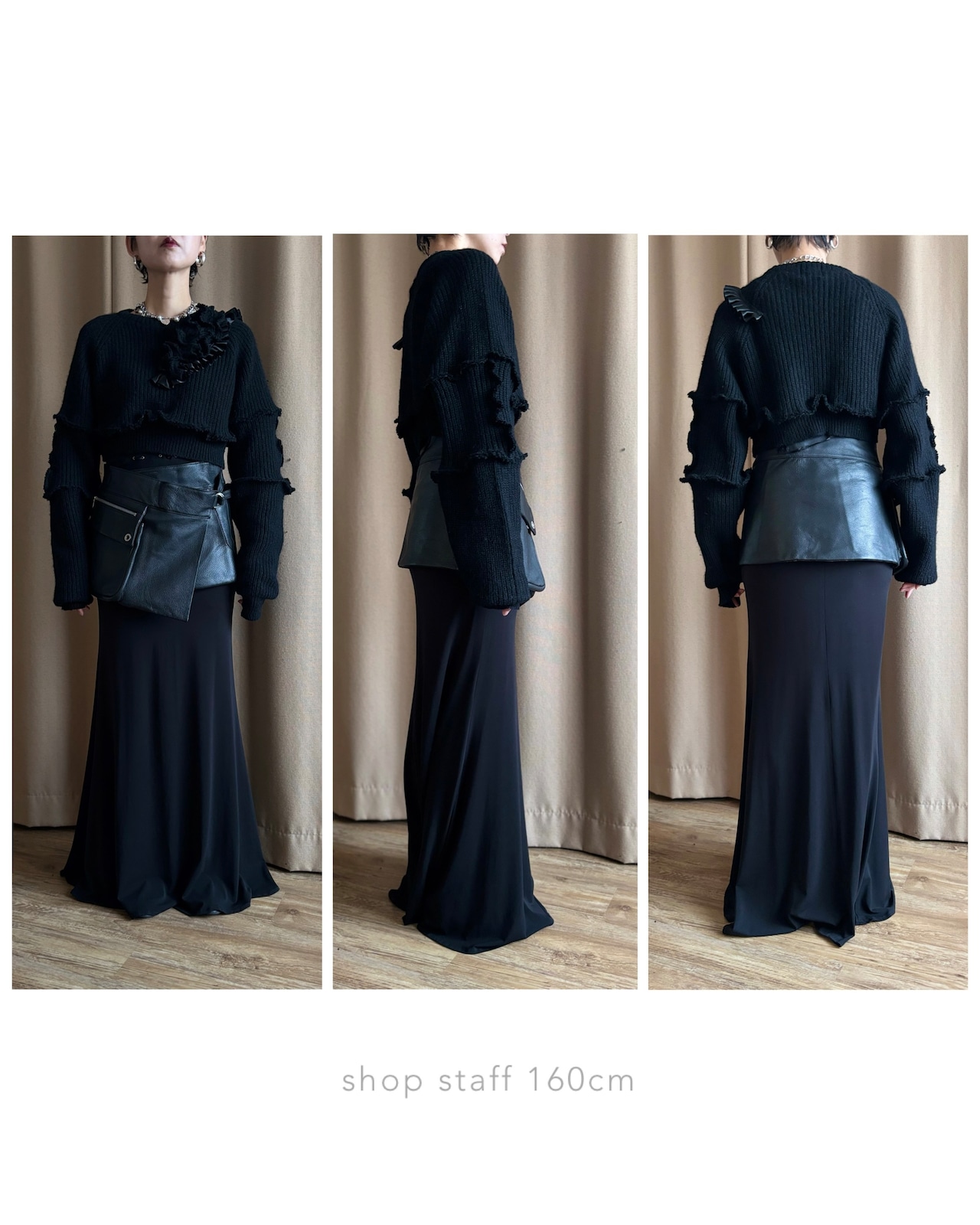 real leather black wrap skirt-5138-1