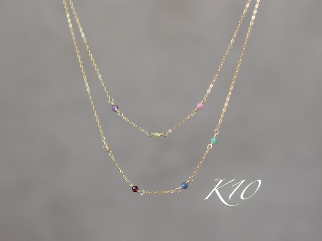 家族の誕生石でセミオーダー【K10 ネックレス】シンプルなママのお守り・Ⅱ