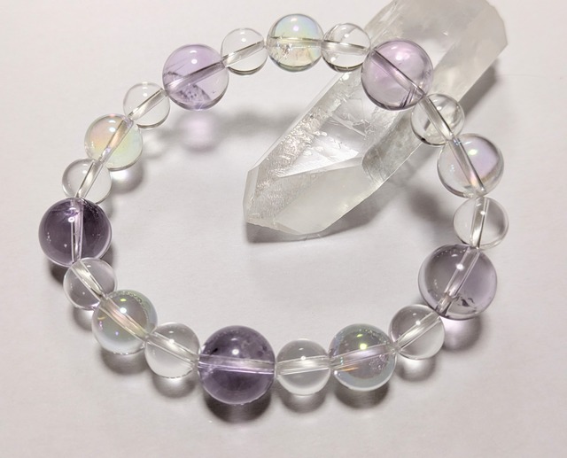 《大きめ》ラベンダーアメジスト＆オーラ水晶ブレスレット