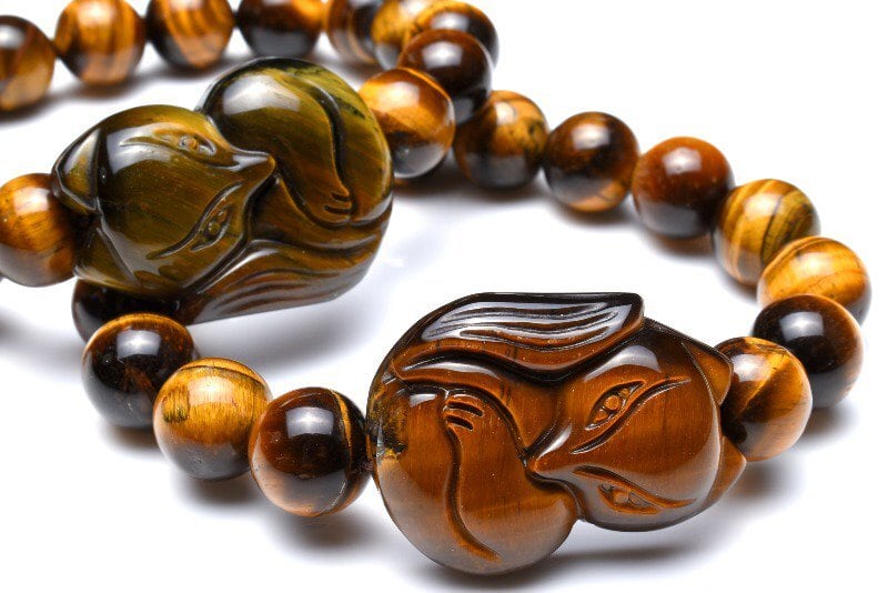 金運・豊穣・富】天然石 タイガーアイ 狐彫刻 ブレスレット（30×23