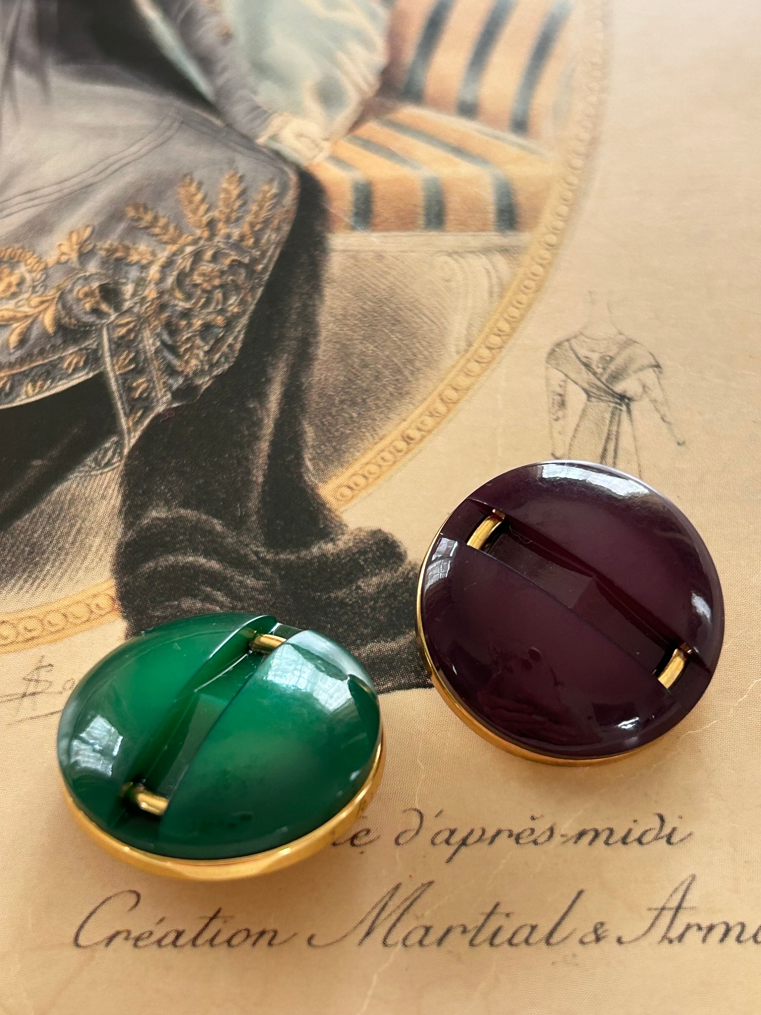 Japanese Vintage ボタン 23mm カボション グリーン/パープル アクセサリーパーツ 装飾材 カルトナージュ