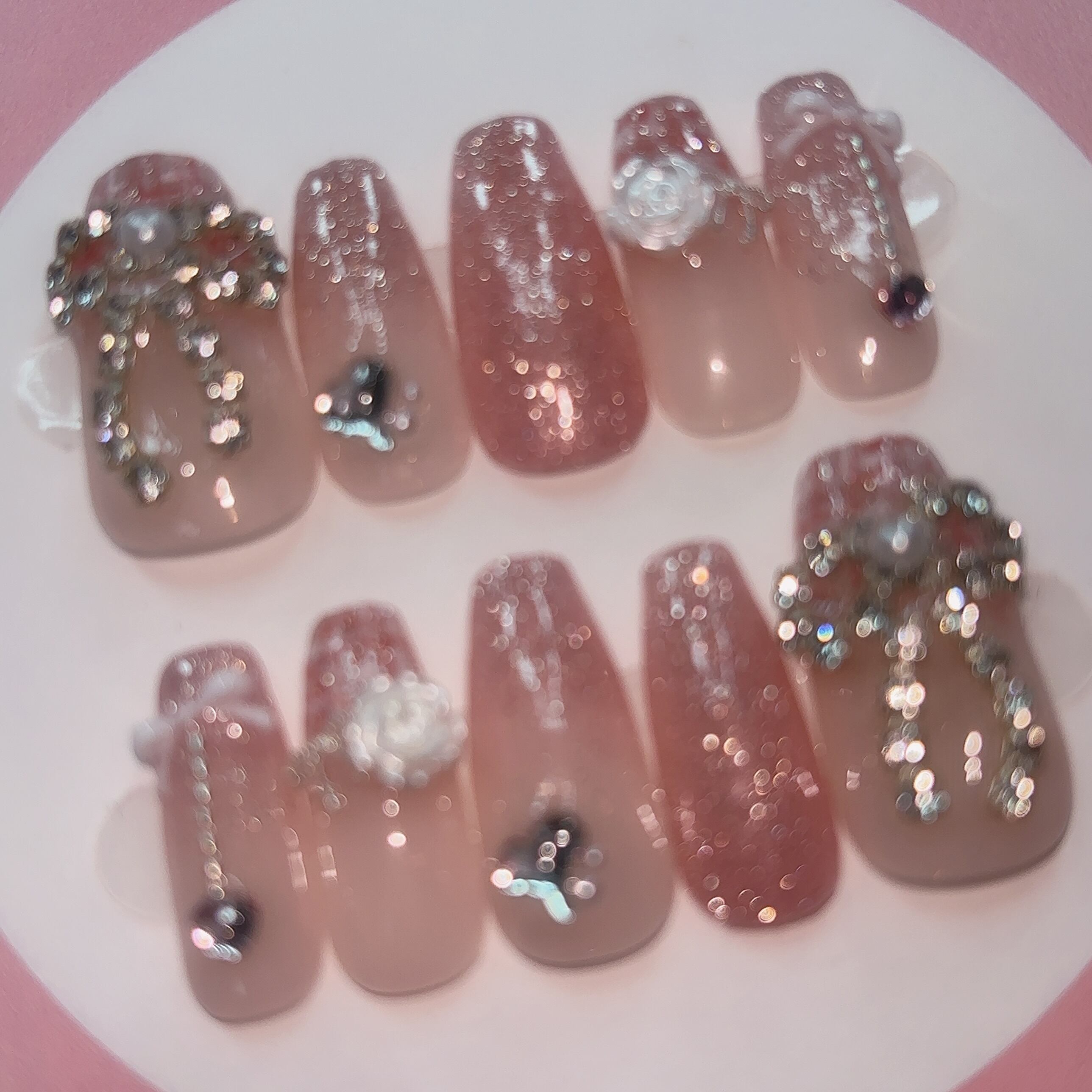 ネイルチップ 冬ネイル クリスマスネイル ツイードネイル ピンクネイル