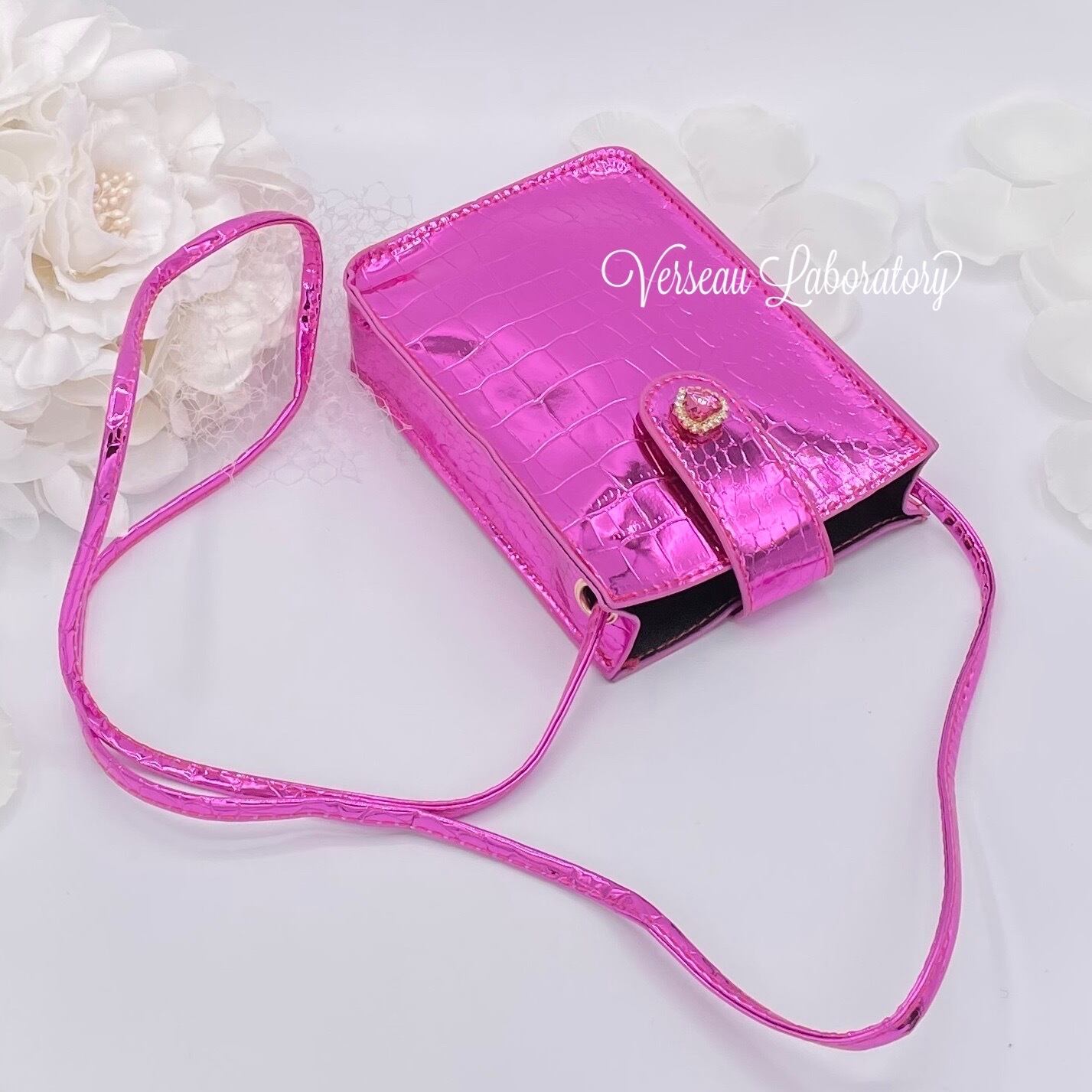 キラキラさん専用 H55 【セール】 手ぶら女子ポシェット メタルピンク キラキラハート