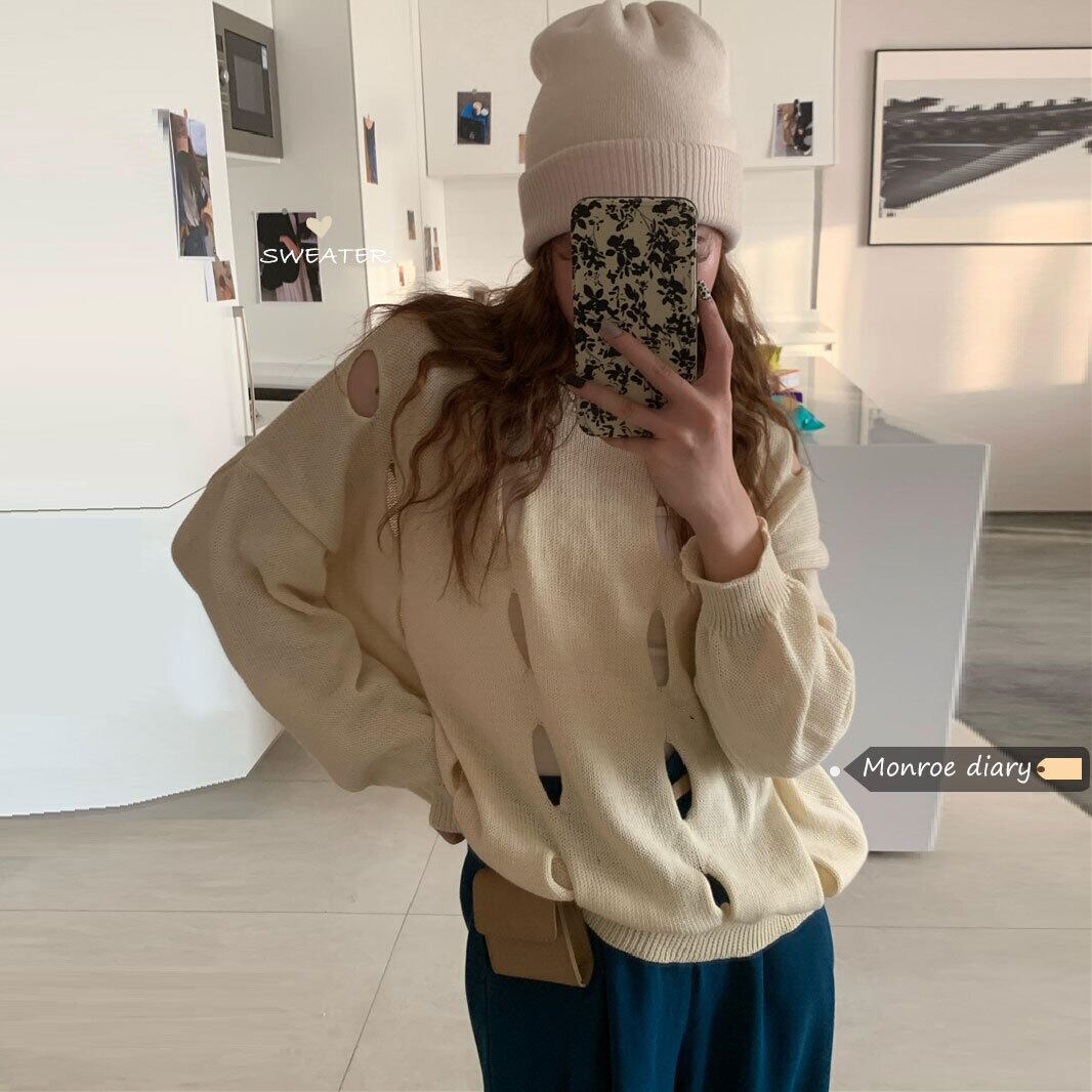 スタイルルーズニットセーター サマーベーシック薄手トップス ロング 夏物 モンロー32463313605