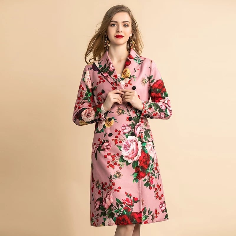 フラワー ピンク 花柄 バラ 薔薇 ローズ コート XL ピーコート