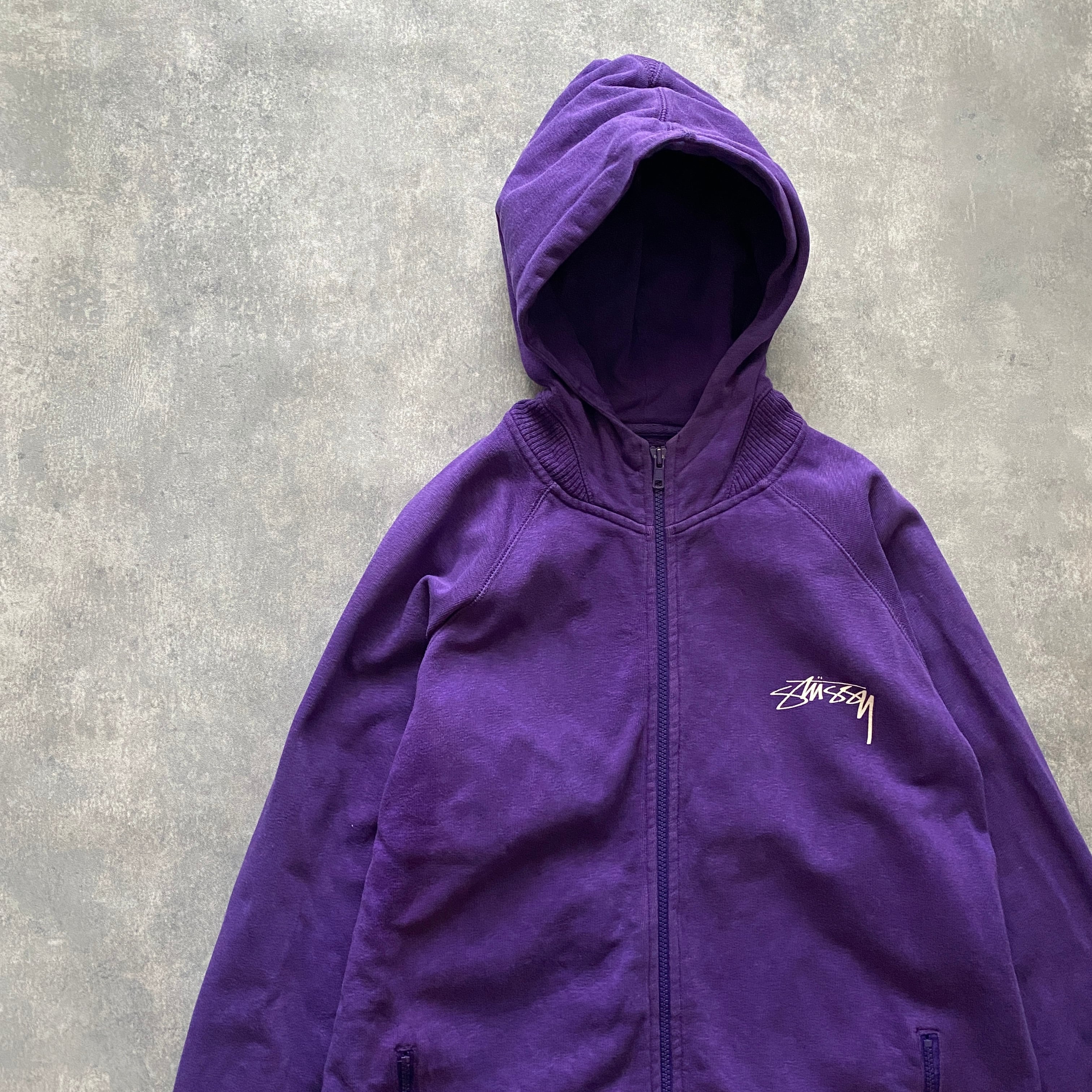 00's stussy ステューシー ワンポイント プリントロゴ パープル ジップ