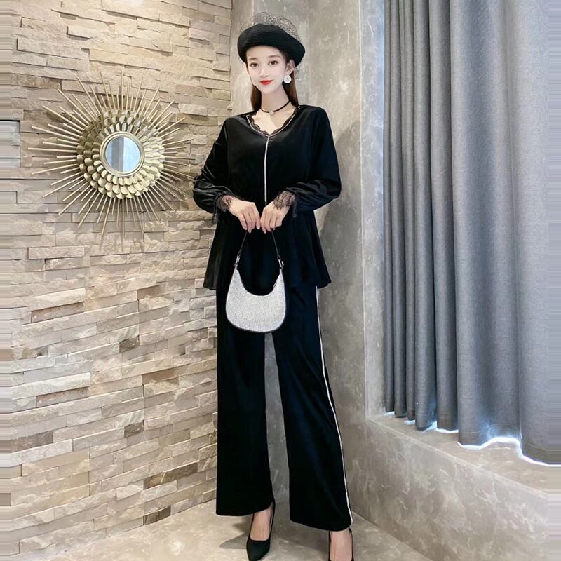 プラスサイズの女性の太った姉妹カバーベリールーズTシャツ2020秋新しいスリムボトミングシャツ200kgワイドレッグパンツ ミックスインファッション90145790240