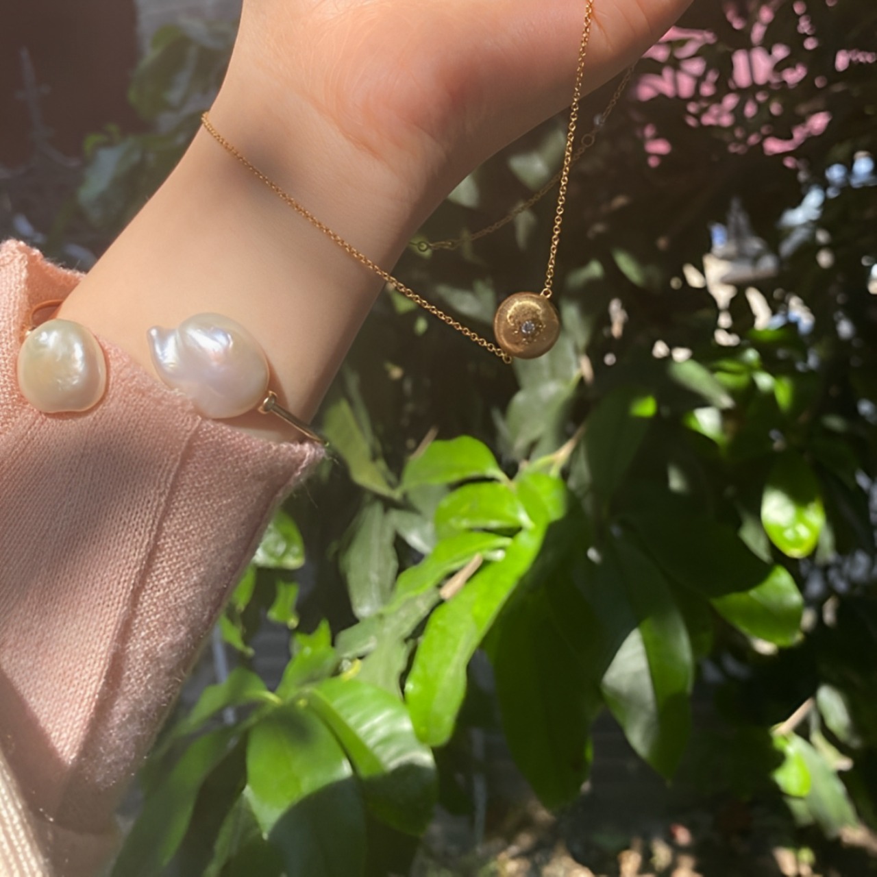 Natural baroque pearl 14k gold bracelet【H00023】