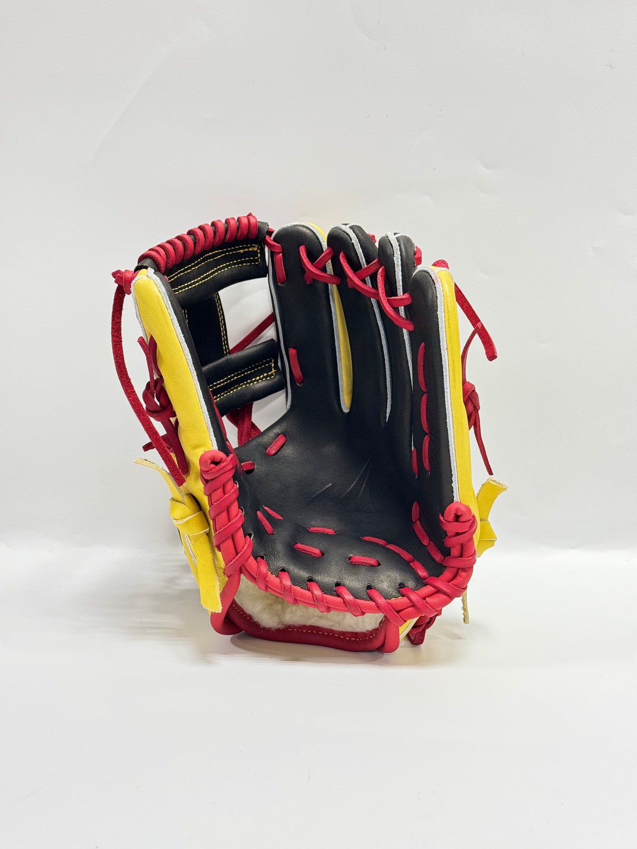 No Limitｰノーリミット　硬式軟式兼用グローブ　内野手用モデル　湯もみ型付け加工済み　右投げ用　Sｰ044型　ブラック/イエロー×レッド・画像7