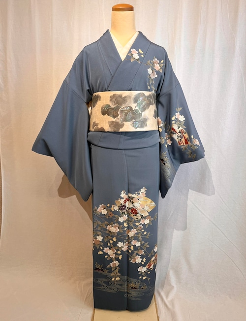 2272 高身長 金箔 訪問着 袷単品 Houmongi (lined kimono)