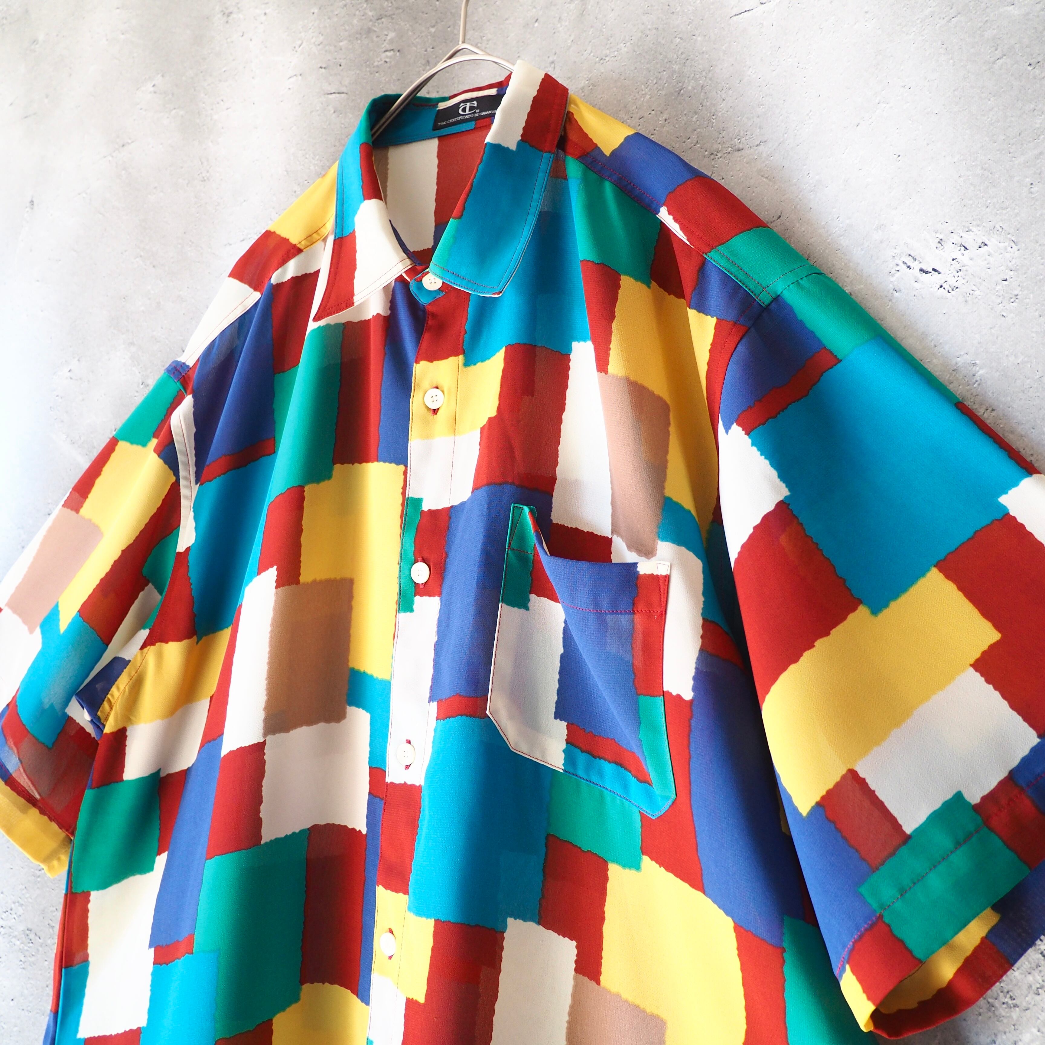 1990s Colorful Block pattern Design vintage loose SS shirt