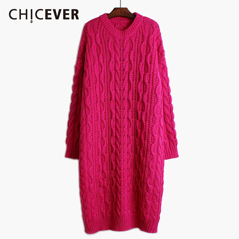 CHICEVERストレートニットドレス女性Oネック長袖特大ルーズヴィンテージシックドレス2020秋 ロング オータム 秋物 ビンテージ 6base550148820877