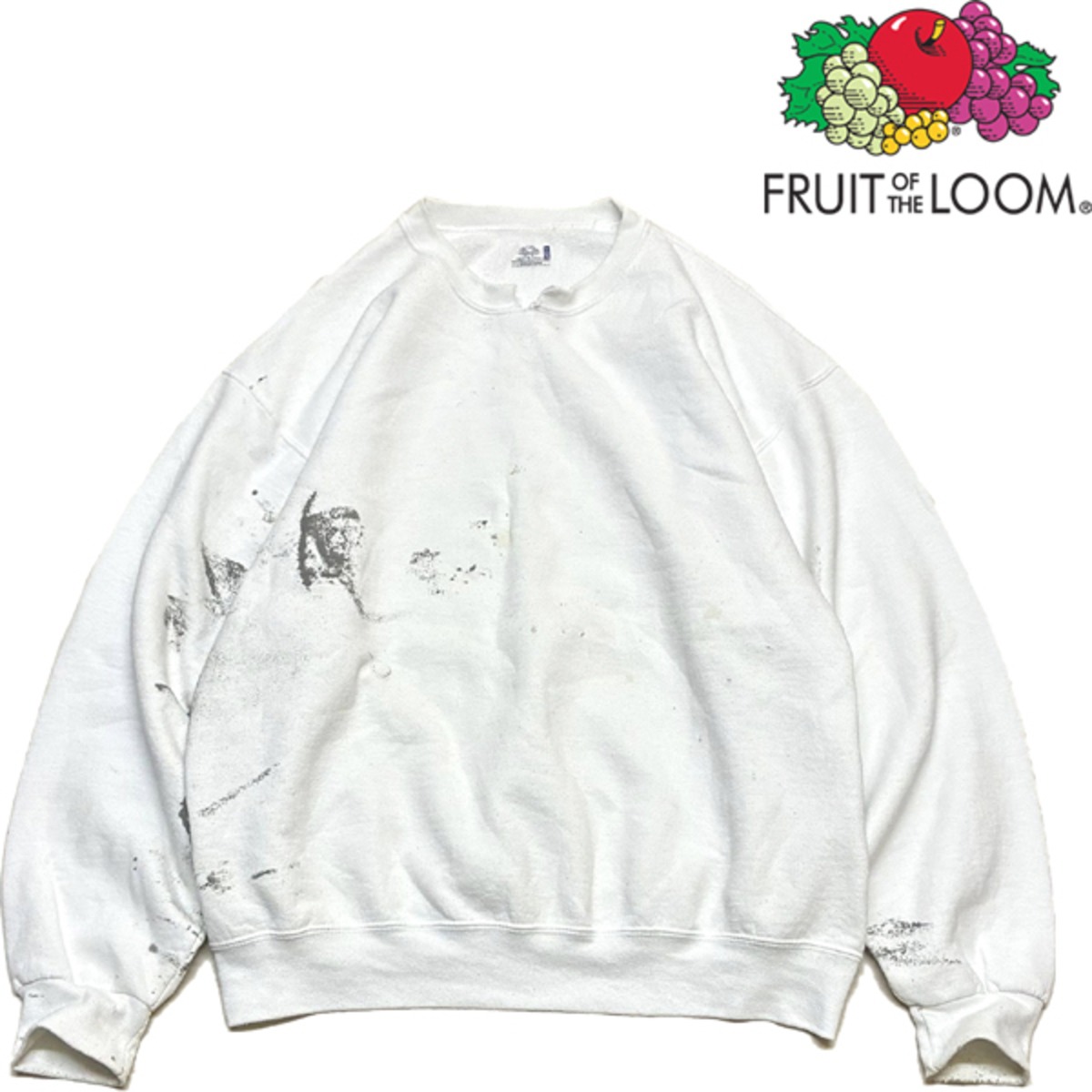 1点物◇フルーツ雰囲気系FRUIT前V白スウェットUSA古着メンズXL 