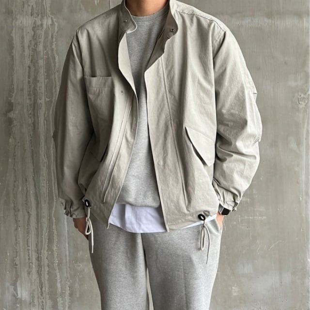 【予約販売】ブルゾン メンズ 無地 ライトグレー ハイカラー ショート丈 ジップアップ ジャケット 防寒 お洒落 こなれ感 ベーシック 秋冬 M/L/XL