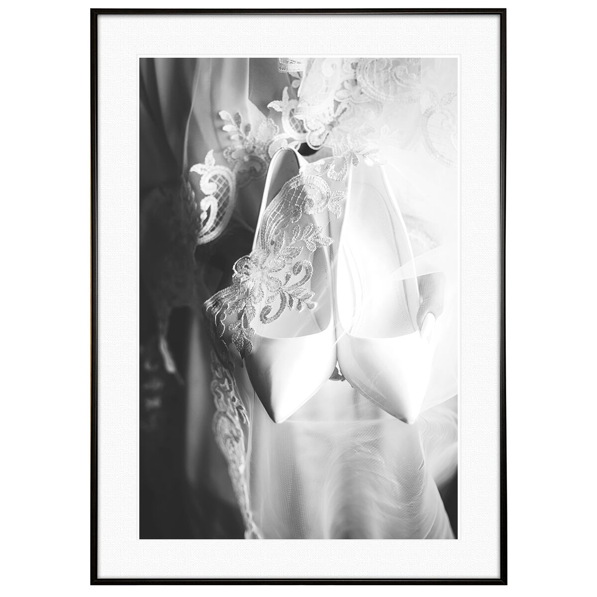 人物写真 ブライダルシューズ インテリアアート モノクロポスター額装 AS3078