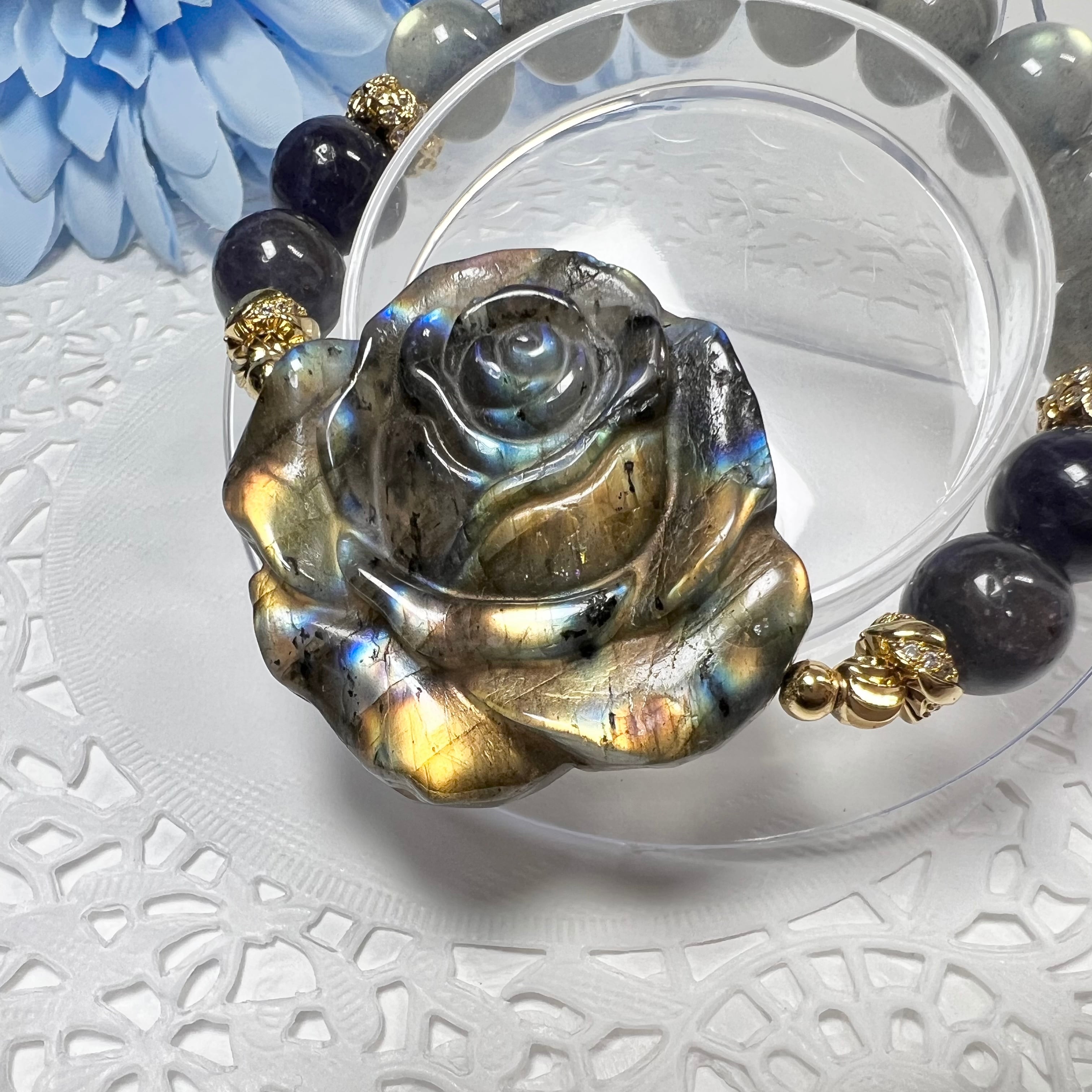 【高品質ラブラドライト薔薇ブレスレット✿】❤︎送料無料❤︎天然石 パワーストーン