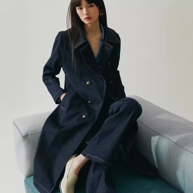 【コート】 トレンチコート デニム レディース きれいめ アウター 春 秋 冬 20代 30代 40代 ロング トレンチコート スプリングコート きれいめ おしゃれ シンプル ブルー 青 S M L