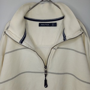 ノーティカ　ハーフジップ　スウェット　トレーナー　ボーダー　刺繍　ホワイト　L