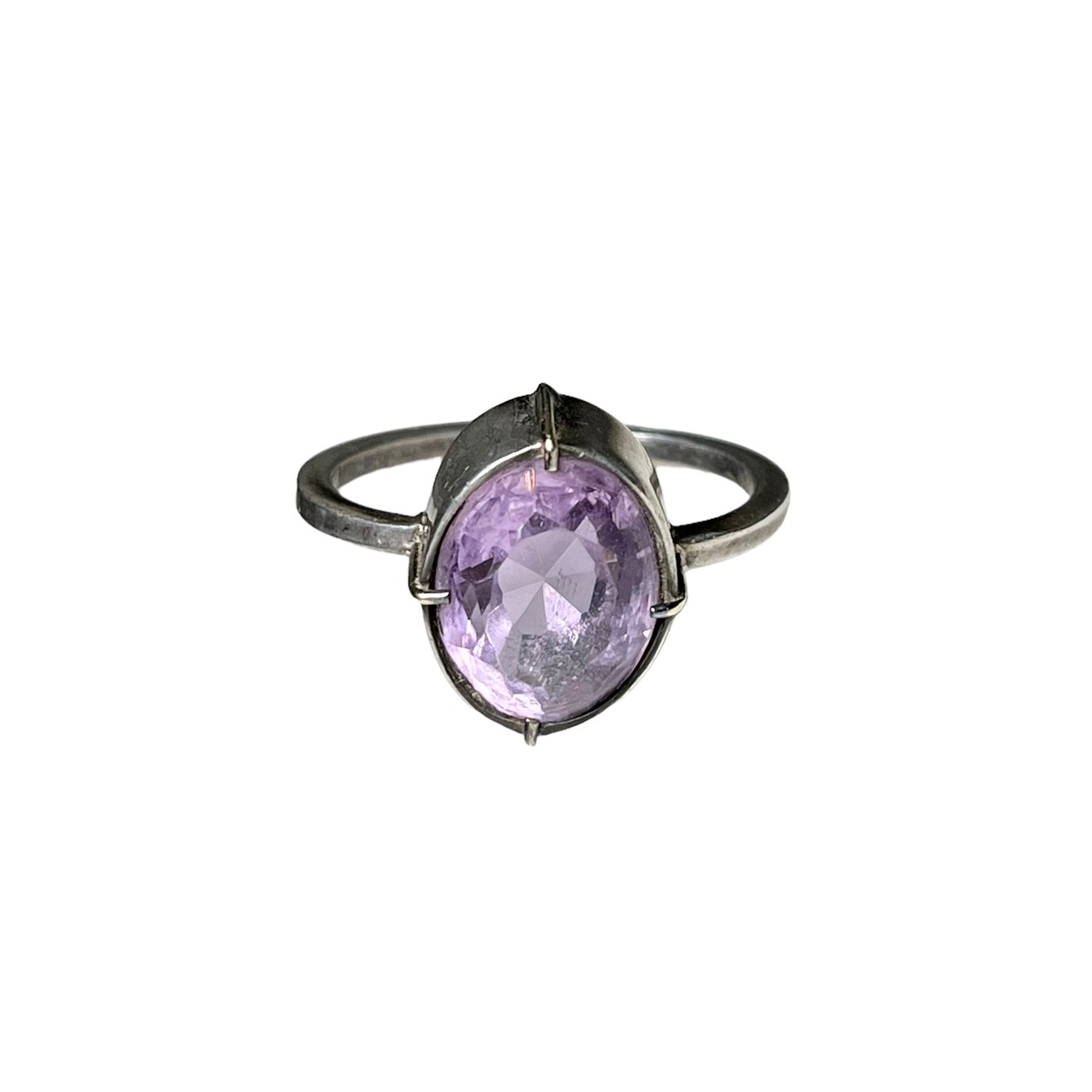 vintage silver ring set with purple rhinestone made in England
