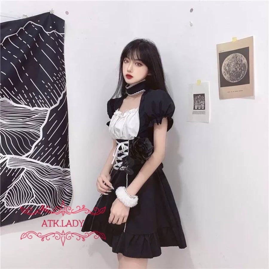 ATK.LADY】N52 クール 乳袋 ランタンスリーブ ウエストリボンレース