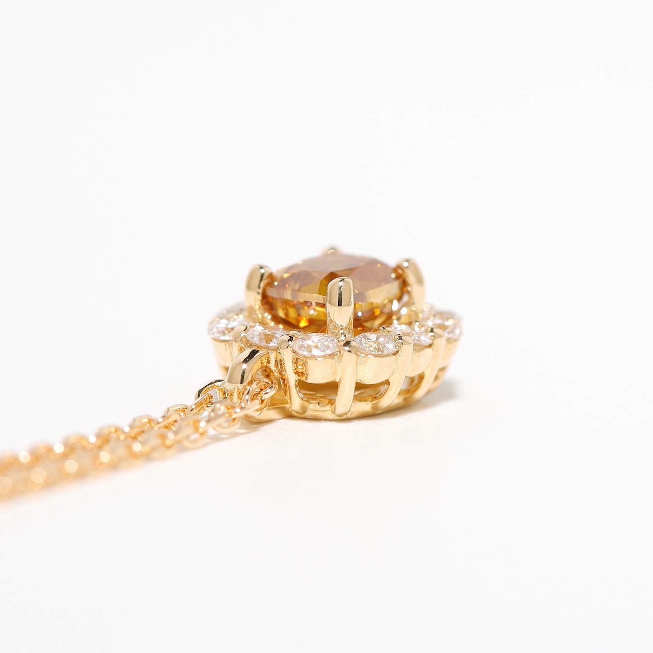 ファンシーディープ ブラウニッシュ オレンジ イエロー ダイヤモンド ネックレス K18 / SI2 / 0.359ct / DA 0.150ct
