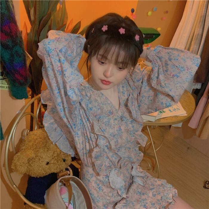 スタンダードフローラルドレス スプリングスタイルスカート レトロ 春物 花柄 モンロー51725079969