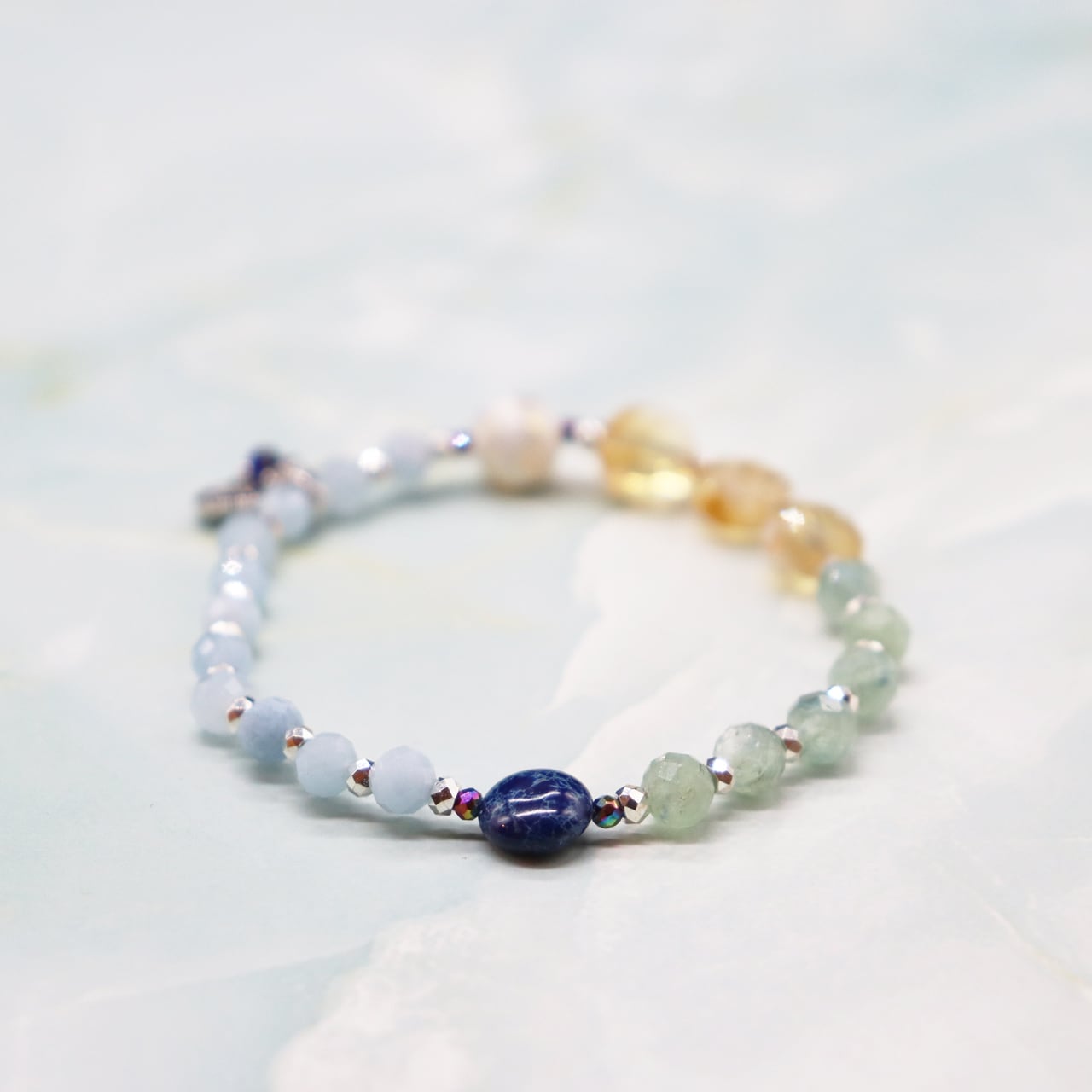 高品質♡カイヤナイト デザインブレスレット　シトリン入り Like a Honey Candy】水紋天珠×シトリン×カイヤナイト×アクアマリン