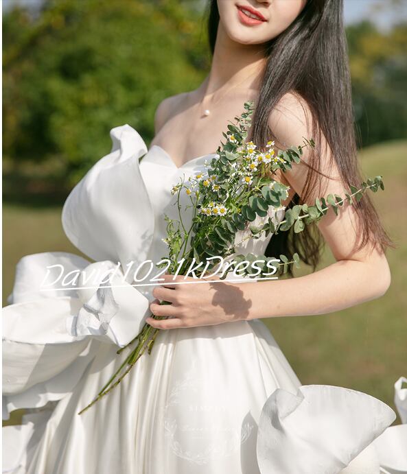 高品質！ ウェディングドレス ロングトレーン ベアトップ 写真撮影  