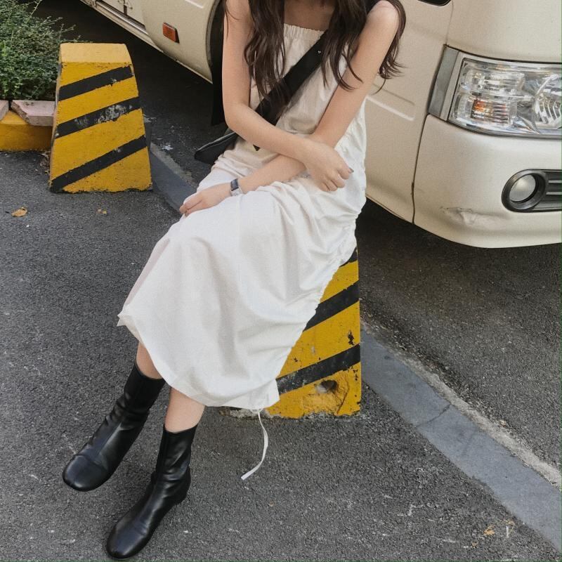 プリーツギャザーシングル薄手ドレス レッド スカート ビッグFスモールZ韓国8340937726