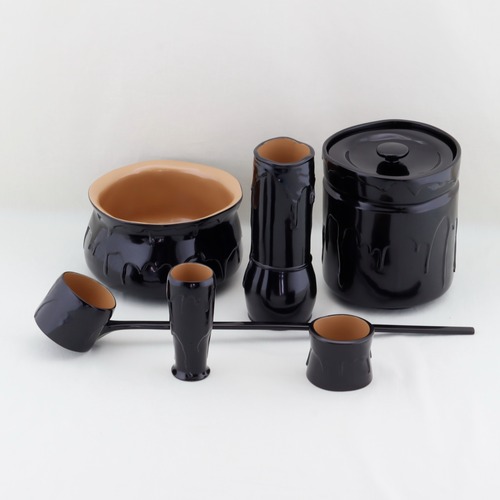 1752  輪島塗　茶皆具揃え／脱乾漆／黒内白塗