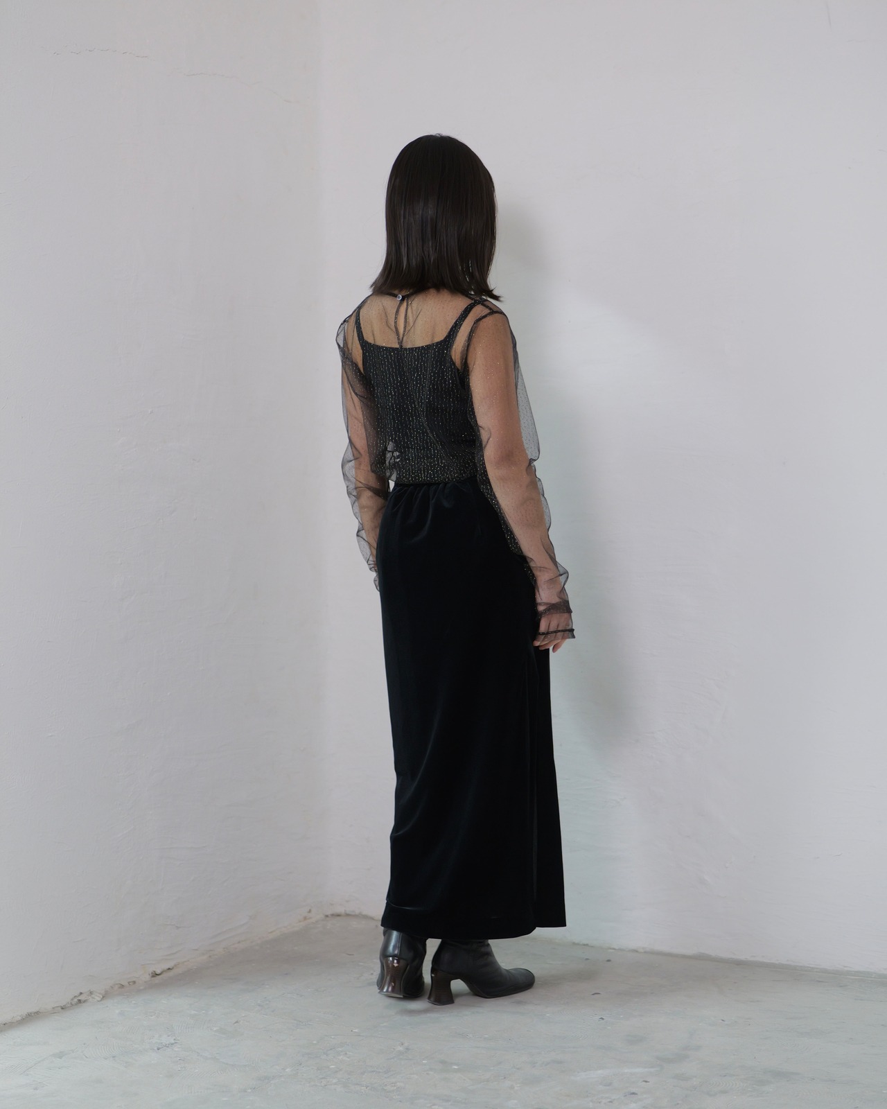 FOURAM - LAME TULLE STRIPE P/O :Black|ラメチュール/ストライプ/セカンドスキン