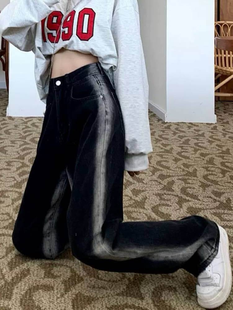 クールなアクセントで洒落見え サイドラインワイドデニムパンツ