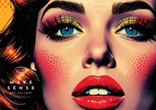 Pop Desire｜赤い唇と青い瞳が印象的なポップアートポスター｜大胆でスタイリッシュな女性像が空間をモードに彩るインテリアA2ポスター