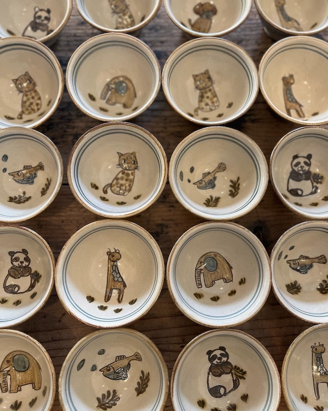 動物やちむん　子供用スープカップ (ネコ/イヌ/キリン/ゾウ/メダカ/パンダ）