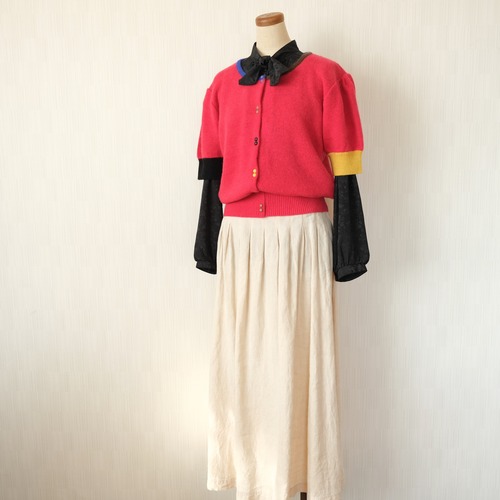 アンゴラ混 カーディガン風半袖ニット