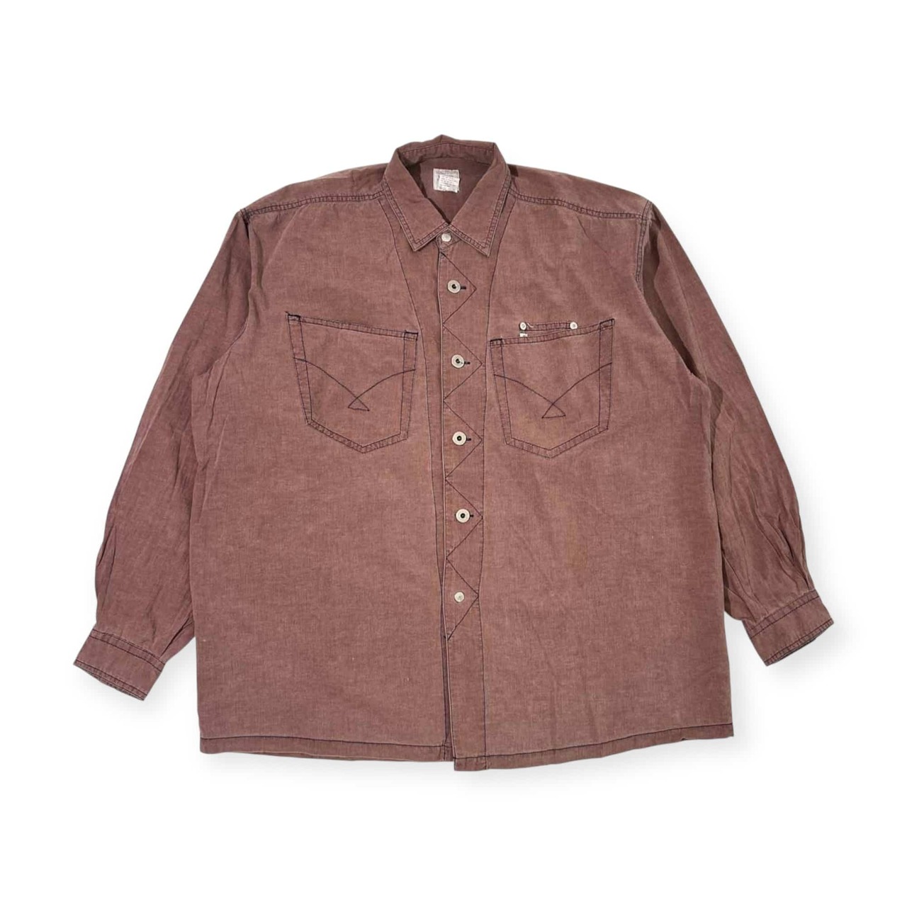 VENT RIMINI ステッチ デザイン ダブルポケット 長袖シャツ /赤褐色系 メンズ