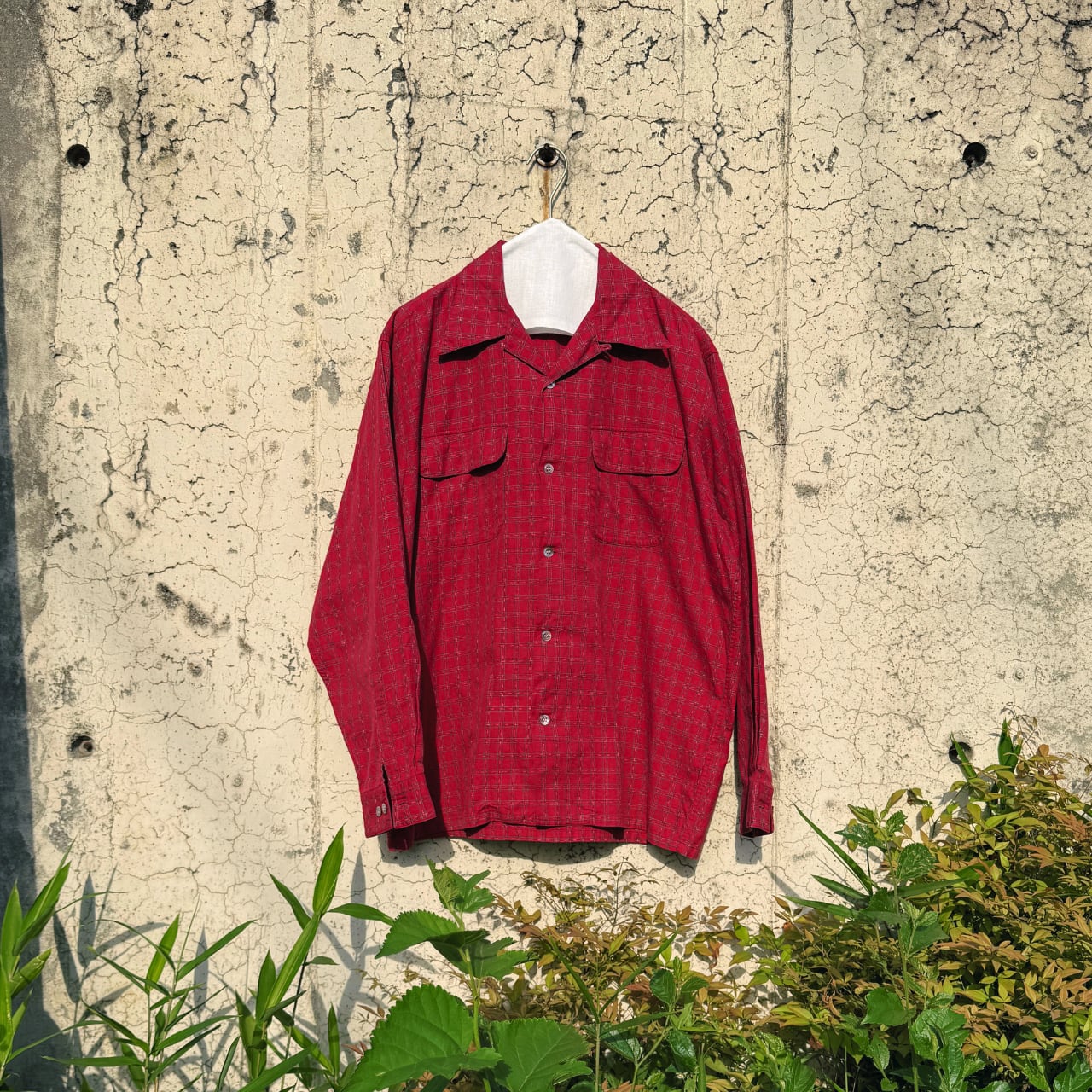 Red Plaid Open Collar Shirt