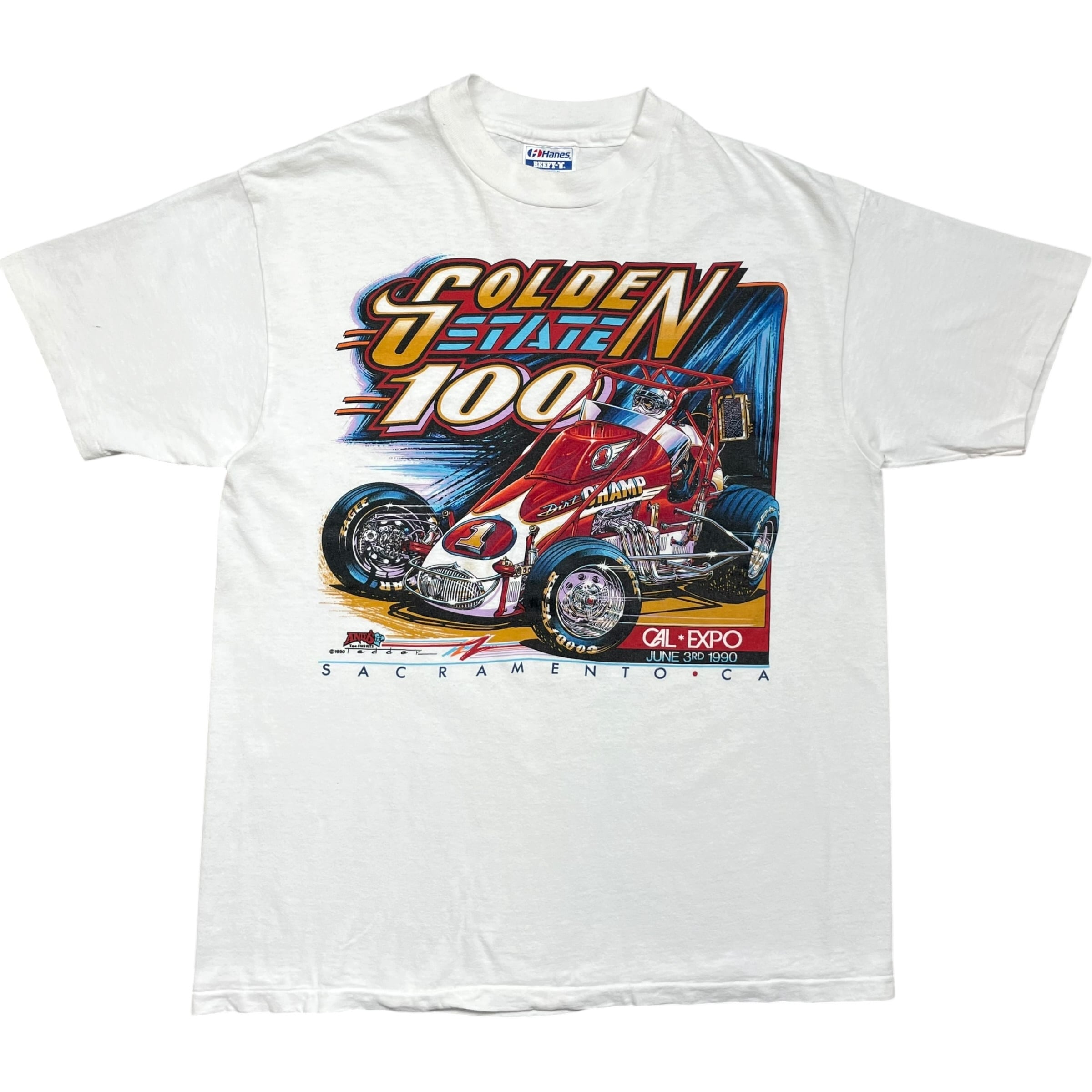 《L》Hanes ヘインズ Tシャツ プリントデザイン シングルステッチ ホワイト USA製 90年代 vintage no.10549