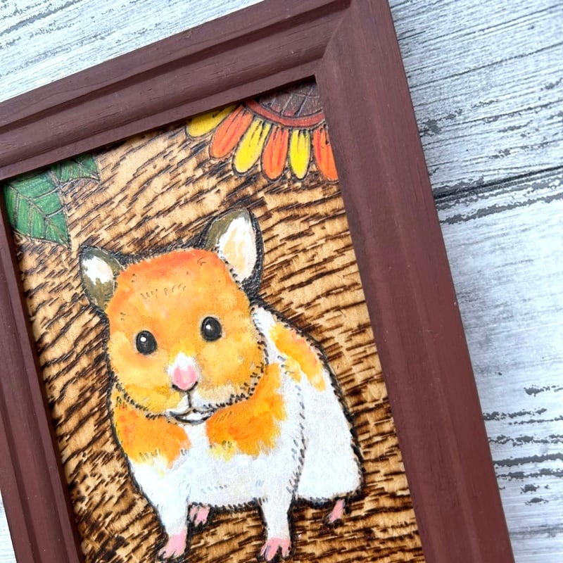 送料無料】ハガキサイズうちの子ペット似顔絵ウッドバーニング焦し絵額