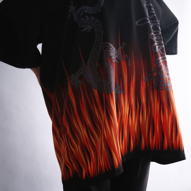 "龍×漢字" fire pattern over size h/s shirt