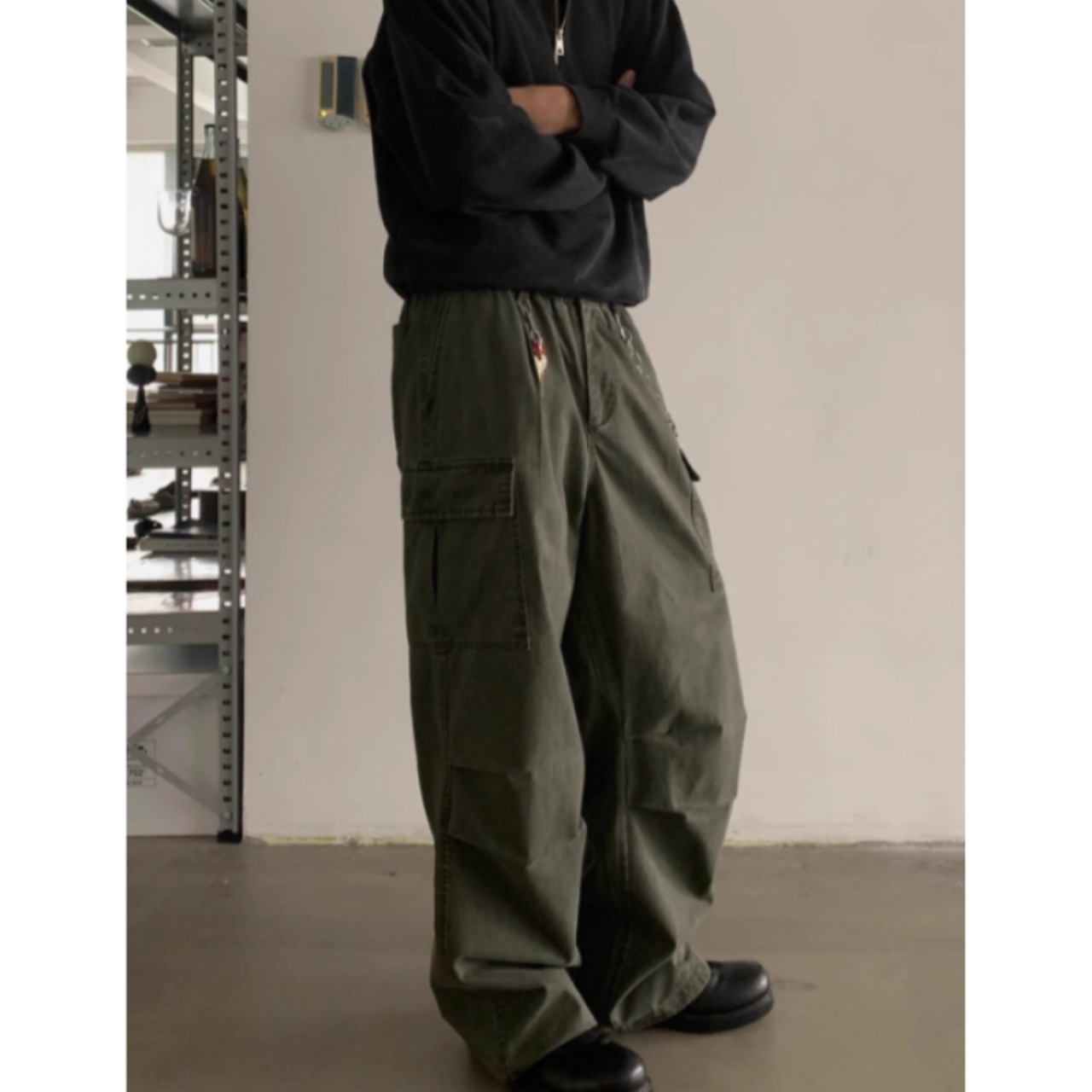 フラップポケットワイドワークパンツ　0888