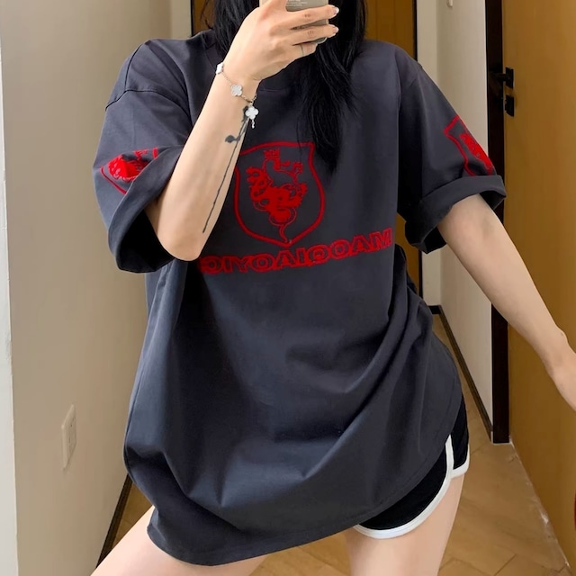 エンブレムモチーフロゴルーズシルエットTシャツ 3col R02089