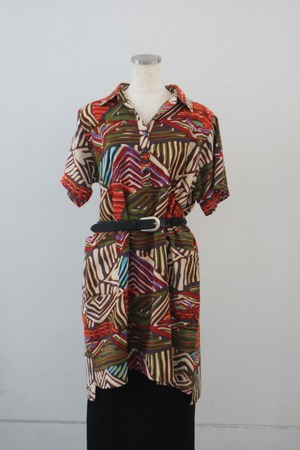 tribal pattern skipper collar shirt