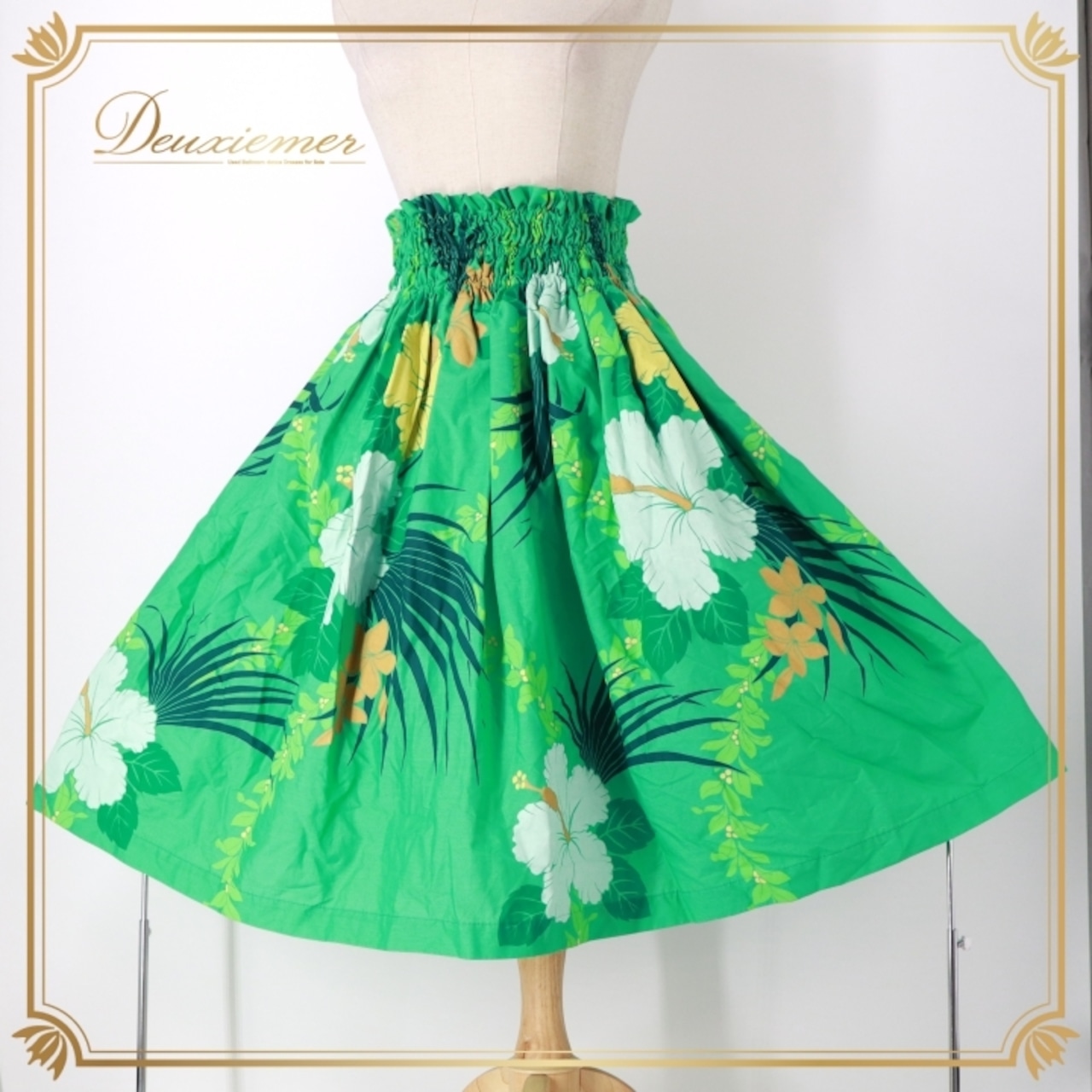 フラダンス 衣装 パウスカート グリーン系 フラ&タヒチ 日本製 ハイビスカス柄 Hula&Tahiti ハワイアンプリント アロハ フラ ダンス レッスン 練習 シングル スカート フレア 軽やか 華やか 鮮やか かわいい おしゃれ ホワイト系 オレンジ系 イエロー系 フラダンス衣装 ハワイ カジュアル ダンスウエア かわいいスカート リゾートスタイル