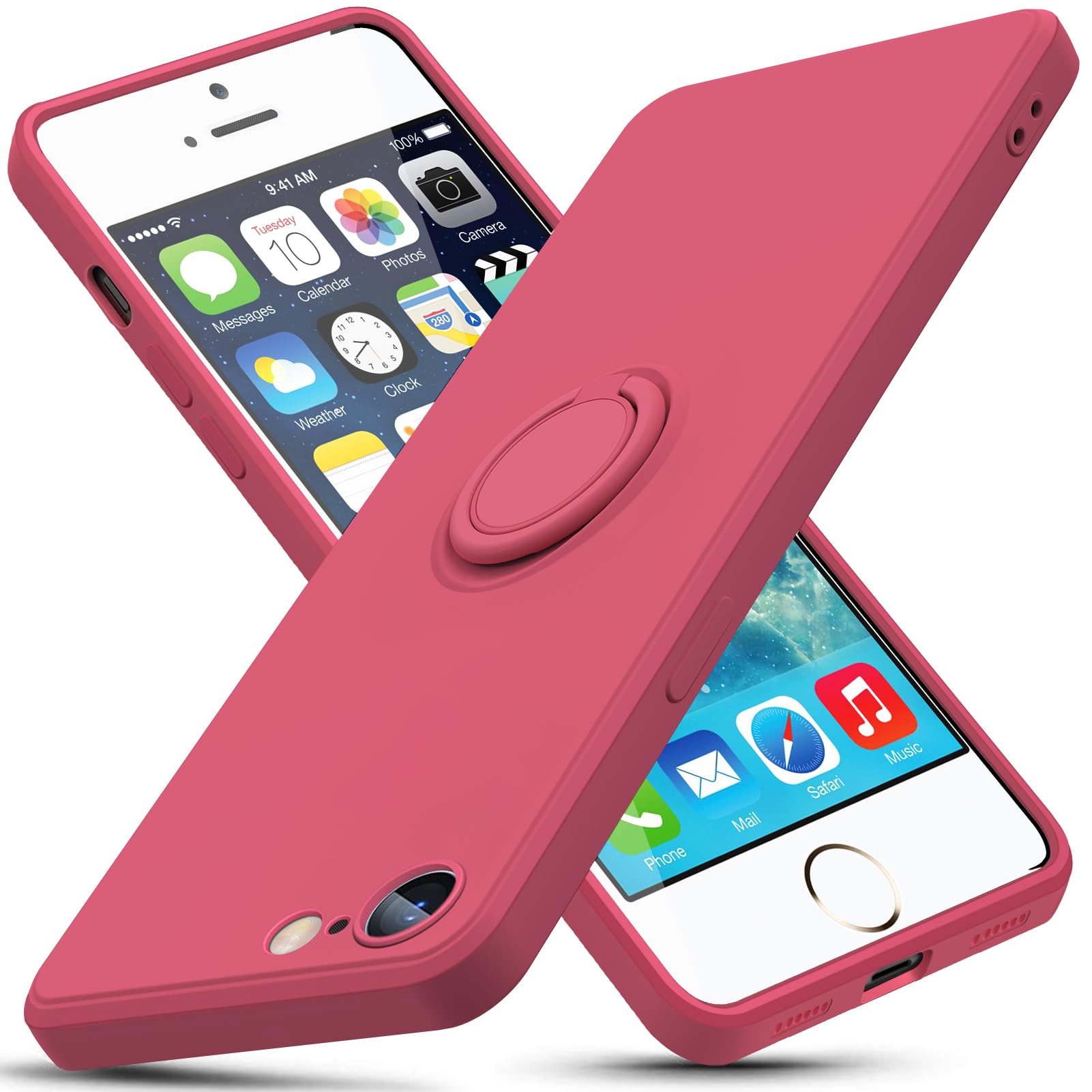 GTUJWN 対応 iPhone SE3 / SE2 / 8 / 7 用の ケース リング付き 耐衝撃 TPU 車載ホルダー シリコン スタンド機能