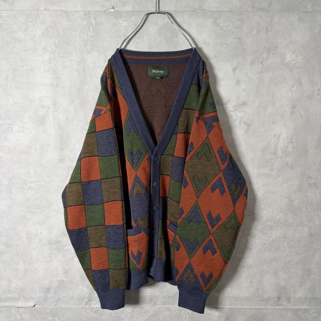 #7242 "Wolsey" geometric pattern wool cardigan