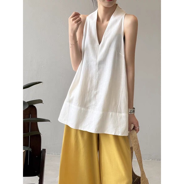 Vネックノースリーブシャツ　0145