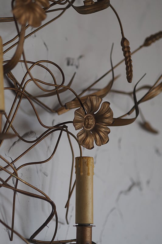 広がる麦穂とお花 大きな壁掛けオブジェ-antique brass wall